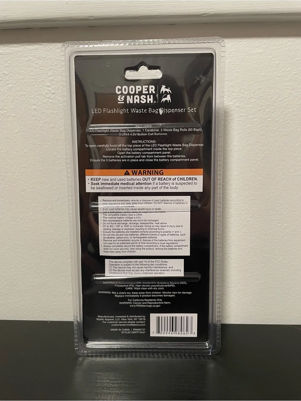 Cooper & Nash LED Flashlight Dog Waste Bag Dispenser Set Black NEW Pet Walking